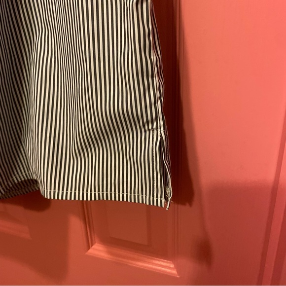 Haute Monde Blue Pinstripe One Shoulder Ruffle Top - Picture 6 of 7